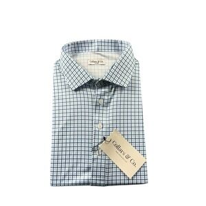 Collars & Co. White Blue Checked Dress Collar Men's Polo Shirt Size XL NWT